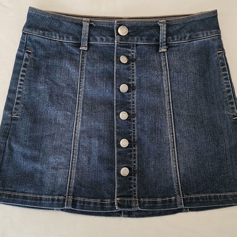American Eagle Outfitters Mini Skirt 2 Blue A-Line Button Front